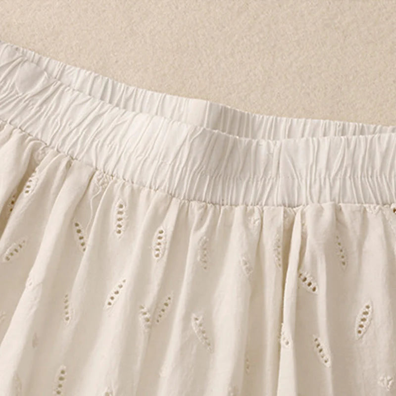 Buddha Stones Summer Vintage Embroidery Lace Hem Patchwork Design Women's Wide Leg Cotton Pants With Pockets