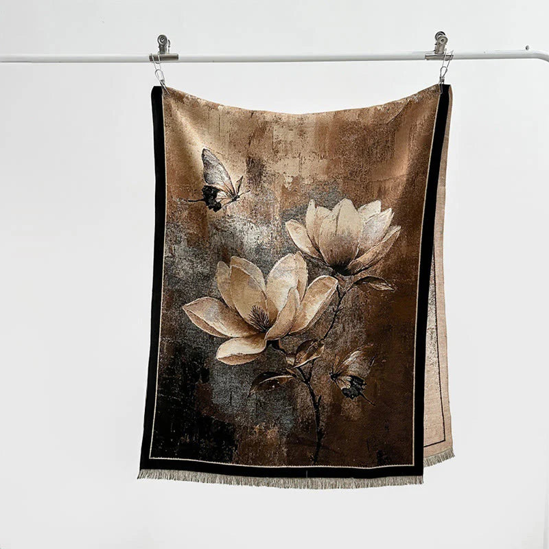 Buddha Stones Winter Magnolia Butterfly Pattern Soft Scarf Shawl