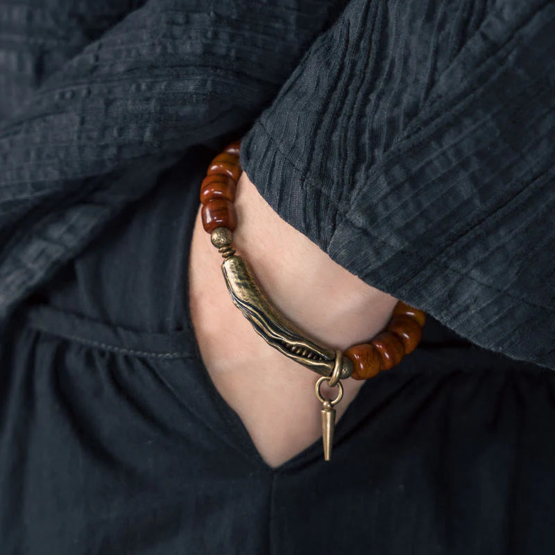 Buddha Stones Bone Beads Copper Cone Pendant Strength Bracelet
