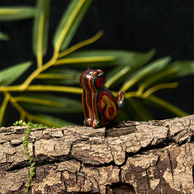 Buddha Stones 2Pcs Mini Rainbow Eucalyptus Sitting Cat Carved Reduce Stress Decoration