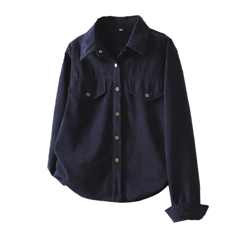 Buddha Stones Commute Plain Buttons Cotton Corduroy Women's Long Sleeve Shirt