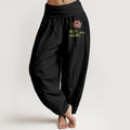 Buddha Stones Pure Cotton  Lotus Flower Leaves Pattern Women's Elastic Waist Harem Pants
