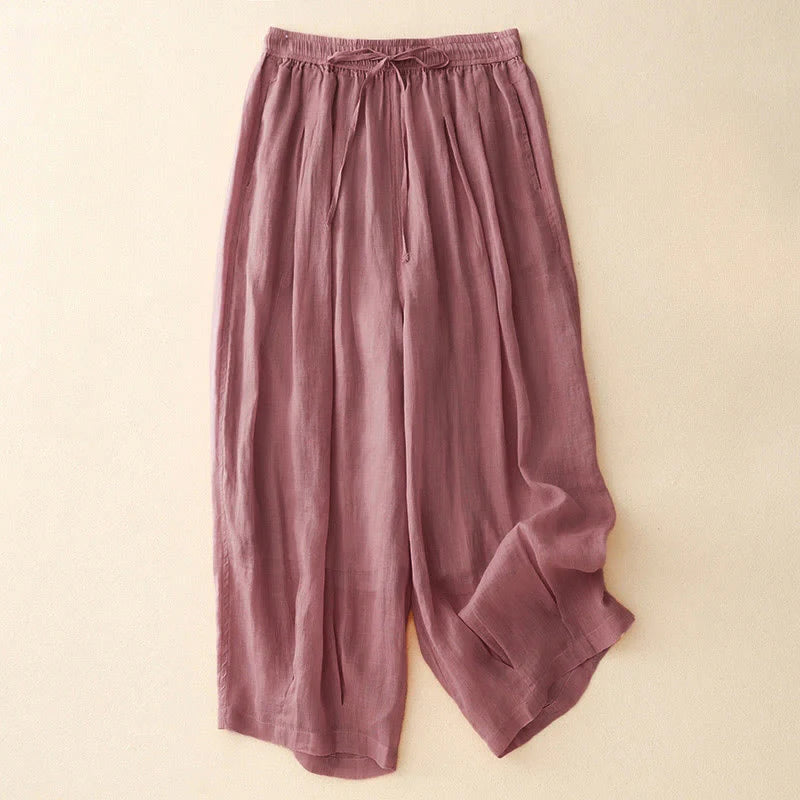 Buddha Stones Casual Loose Double Layer 7-8 Length Cropped Pants Women's Pants With Pockets