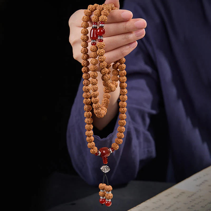 Buddha Stones Tibetan 108 Beads Bodhi Seed Three-eyed Dzi Bead Auspiciousness Mala