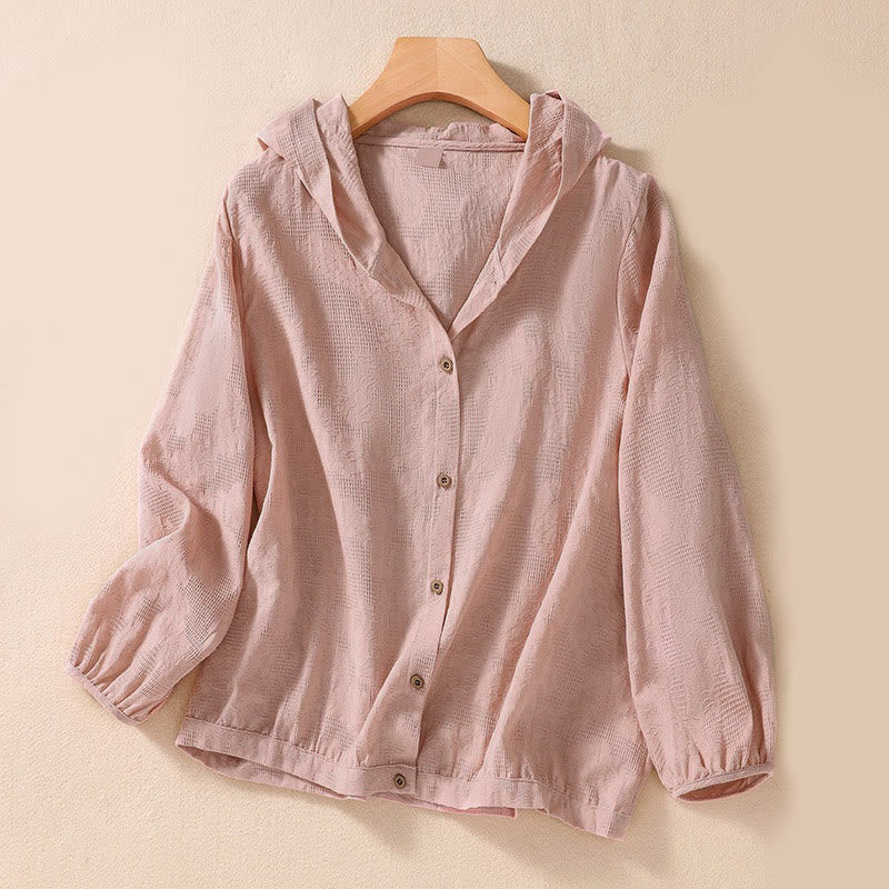 Buddha Stones Fall Jacquard Buttons Down Design Cotton Long Sleeve Women's Hoodie