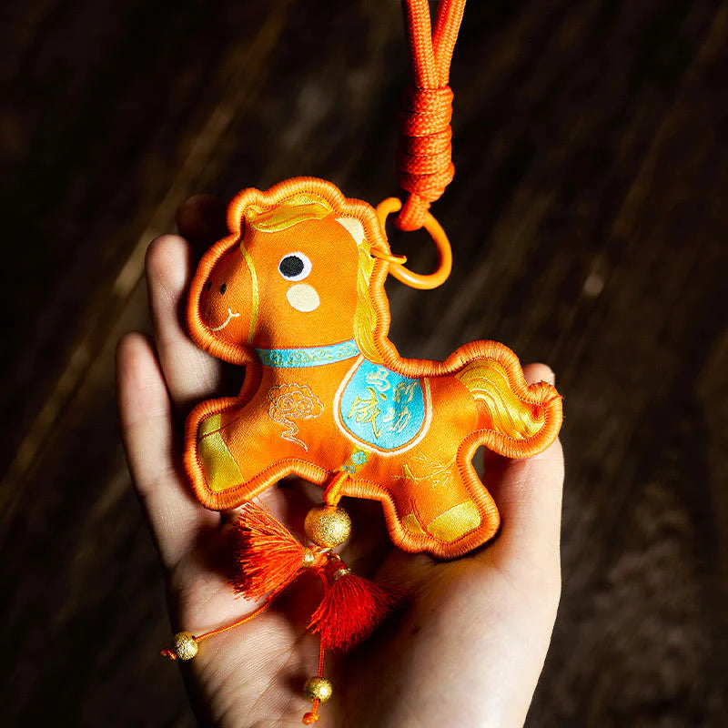 Buddha Stones Year Of The Horse Various Color Embroidery Tassel Prosperity Key Chain