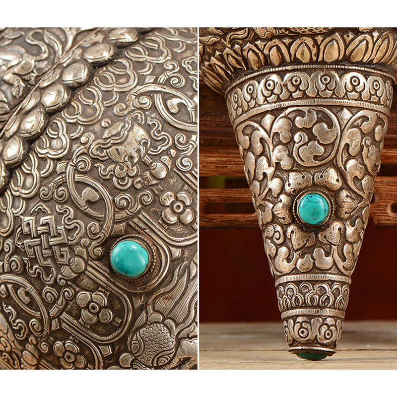 Buddha Stones Tibetan Handmade Natural Shankha Engraved Eight Auspicious Symbols Conch Shell Lucky Home Decoration