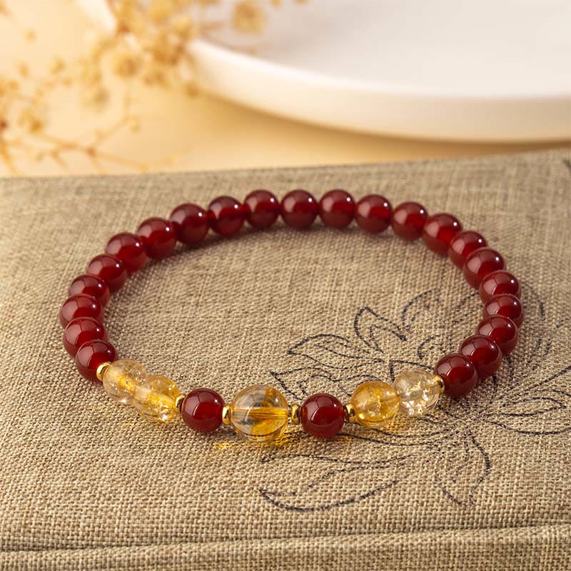 Buddha Stones Red Agate Citrine Confidence Pleasure Bracelet