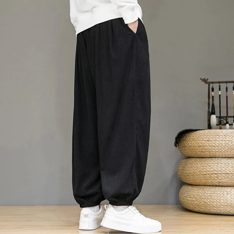 Buddha Stones Commute Plain Men's Thermal Fleece-Lined Ankle-Length Pants With Pockets