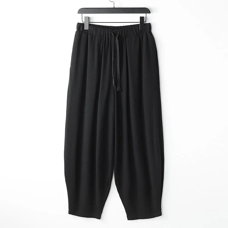 Buddha Stones Summer Solid Color Drawstring Ankle-Length Men's Harem Pants With Pockets