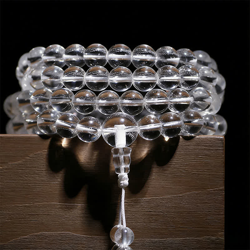Buddha Stones 108 Clear Quartz Beads Protection Mala