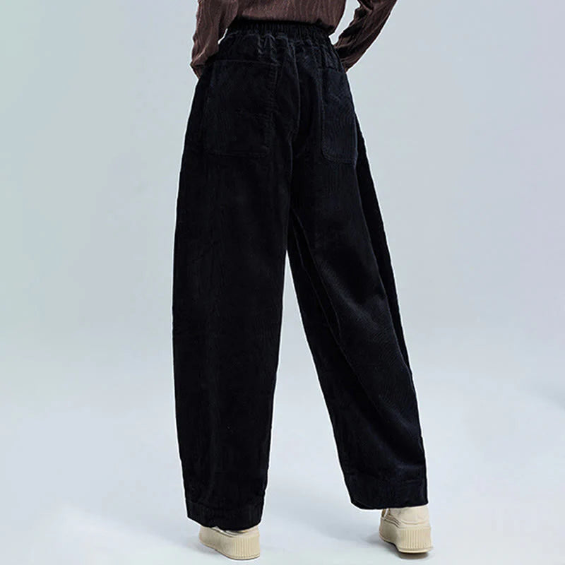 Buddha Stones Women's Fall Plain Ankle-Length Simple Design Corduroy Pants With Pockets
