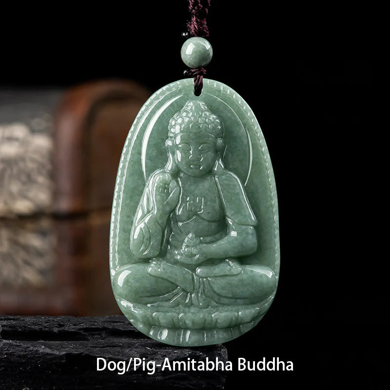 Buddha Stones Chinese Zodiac Natal Buddha Natural Jade Wealth Prosperity Necklace Pendant (Extra 30% Off | USE CODE: FS30)