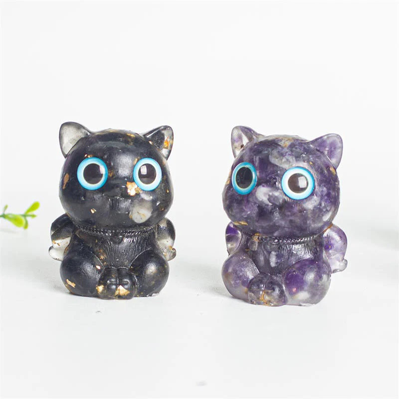 Buddha Stones Cute Cat Lazurite Lapis Lazuli Amethyst Black Obsidian Aquamarine Crystal Resin Positive Home Decoration