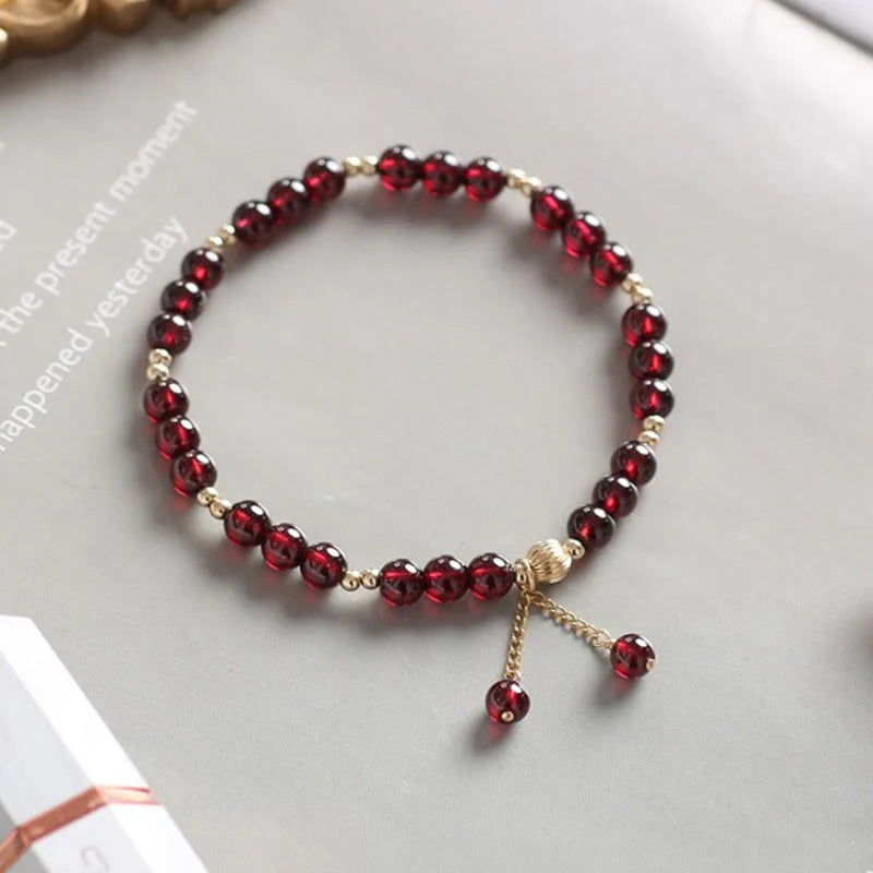 Buddha Stones 14K Gold Plated Alloy Natural Garnet Calm Bracelet