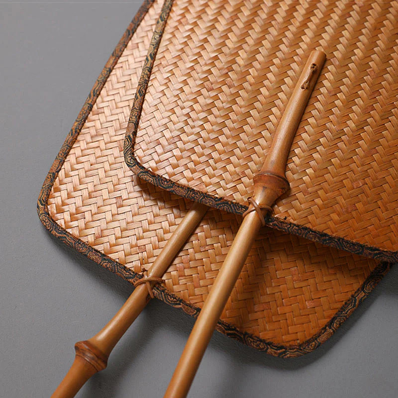 Buddha Stones Chinese Style Handmade Bamboo Long Handle Fan