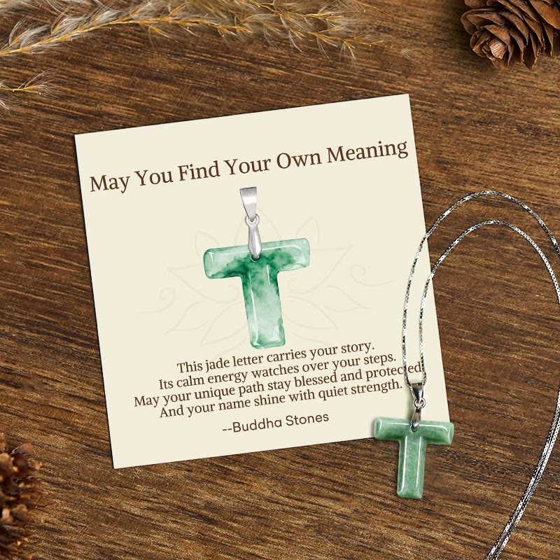 Buddha Stones May You Find Your Own Meaning Natural A-Z Letter Jade 925 Sterling Silver Chain Necklace Includes Gift Message Card
