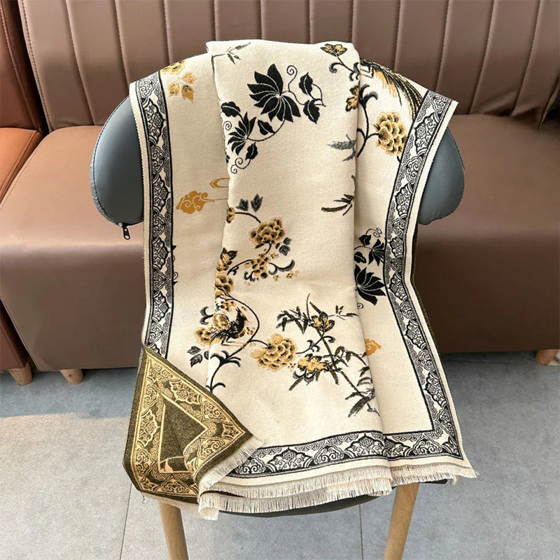 Buddha Stones Winter Birds Bamboo Leaves Vines Pattern Soft Scarf Shawl