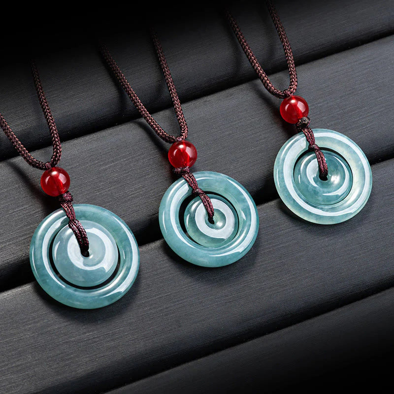 FREE Today: Auspicious and Protection Green Jade Double Peace Buckle Necklace Pendant