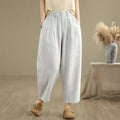 Buddha Stones Casual Summer Solid Color High Waist Women's Cotton Linen Harem Pants With Pockets