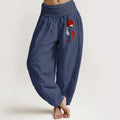 Buddha Stones Koi Fish Red Sun Pattern Pure Cotton Women's Elastic Waist Harem Pants