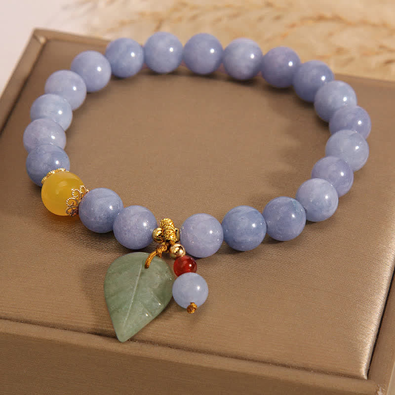 Buddha Stones Aquamarine Jade Leaf Healing Charm Bracelet