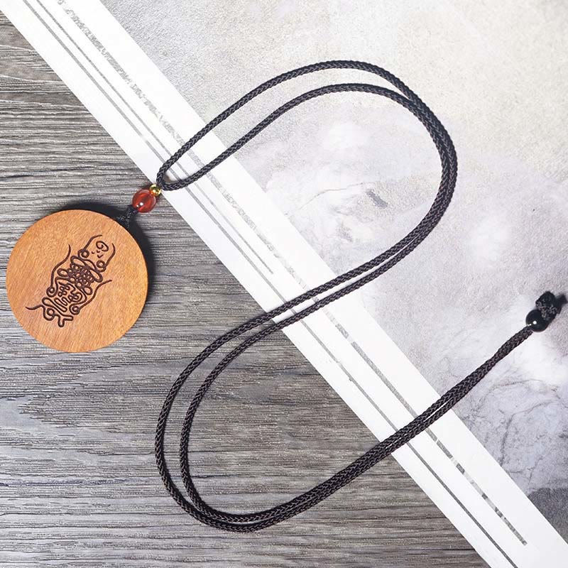 Buddha Stones Lightning Struck Jujube Wood Yin Yang Bagua Luck Necklace Pendant