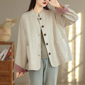 Buddha Stones Buttons Design Corduroy Long Sleeve Women's Jacket With Pockets