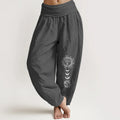Buddha Stones Bohemian Sun Moon Pattern Women's Elastic Waist Harem Pure Cotton Pants