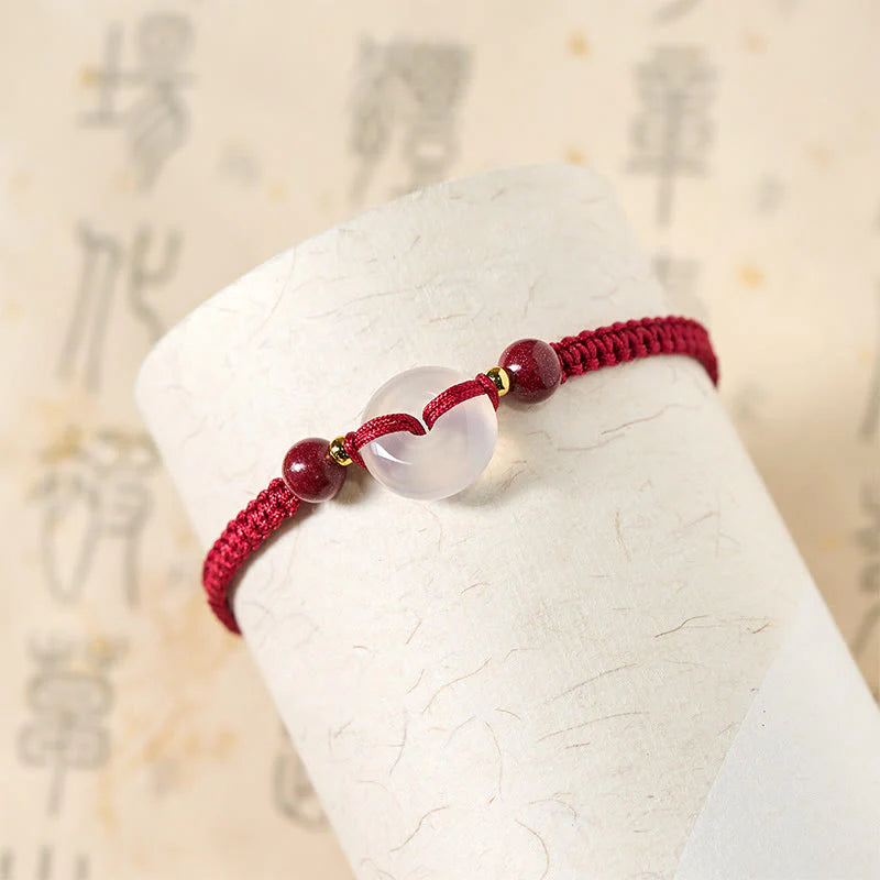Buddha Stones Peace Buckle White Agate Flat Knot Diamond Knot Red String Connection Bracelet