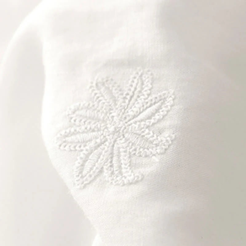 Buddha Stones Commute Embroidery Pleated Button Drawstring Design Cotton Linen Ruffled Short Sleeve Midi Dress