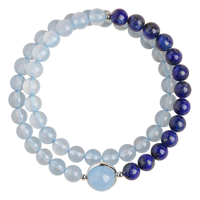 Buddha Stones Natural Aquamarine Lapis Lazuli Healing Bracelet