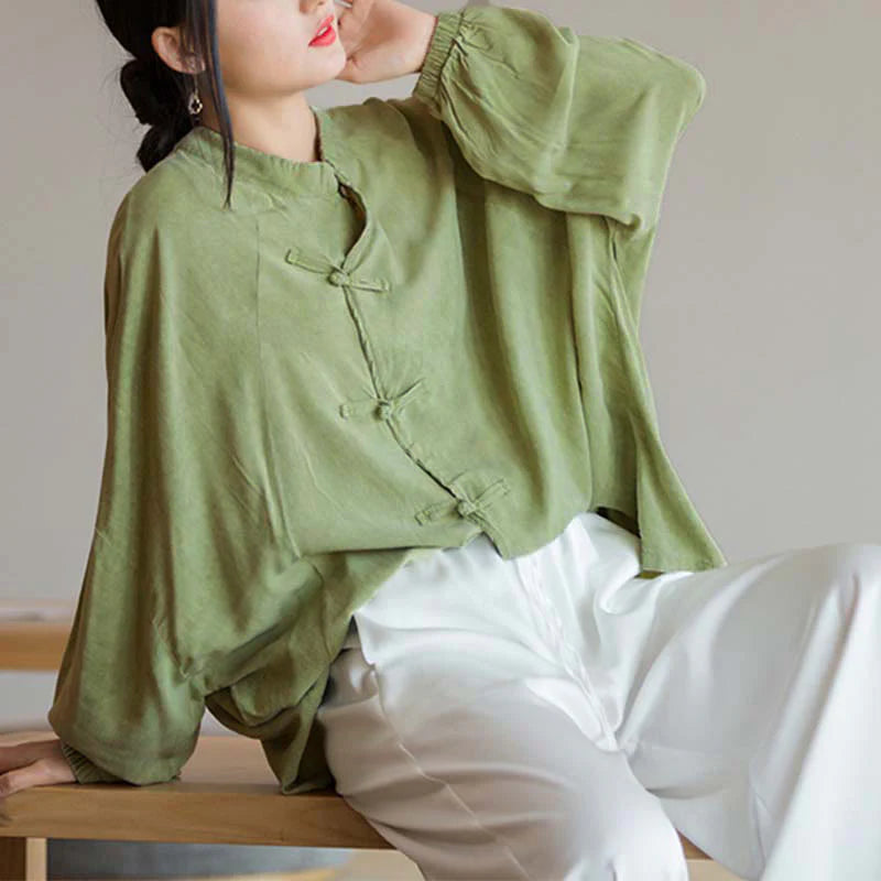 Buddha Stones Frog-Button Long Sleeve Shirt Zen Tai Chi Meditation Top Hanfu Clothing Jacket