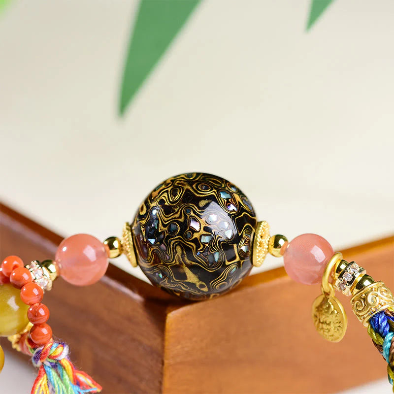Buddha Stones Tibetan  Lacquer Bead Hand-woven Tiger Eye Stone Protection Bracelet