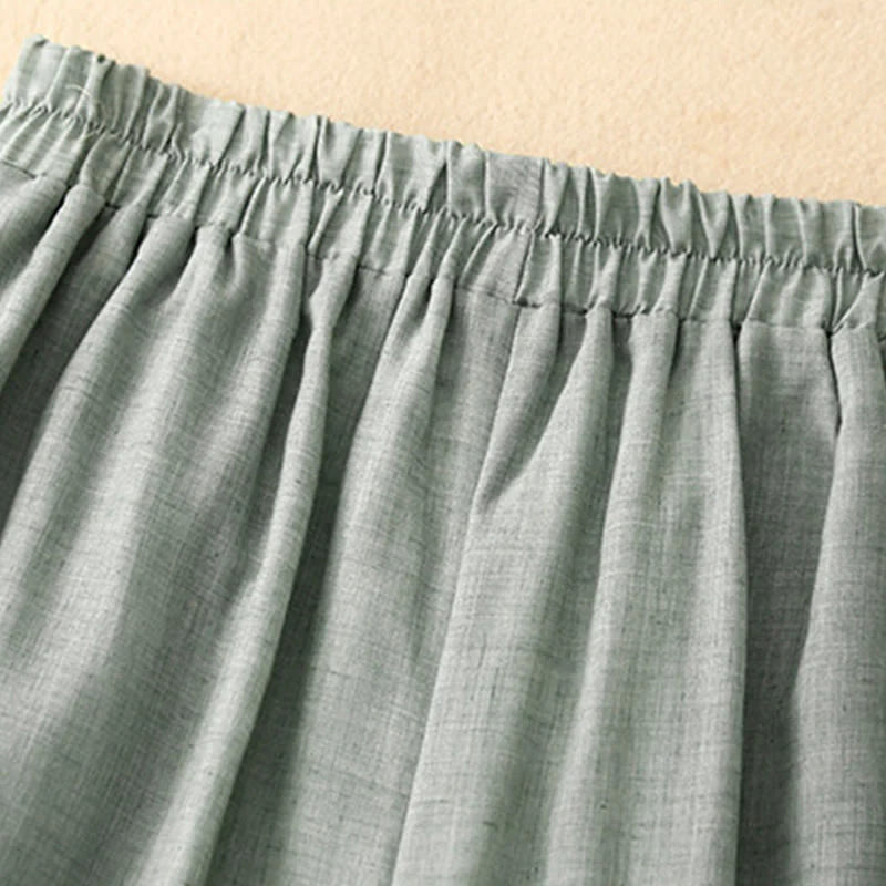 Buddha Stones Casual Plain Color Chinese Frog Button Cotton Linen Women's Wide Leg Pants