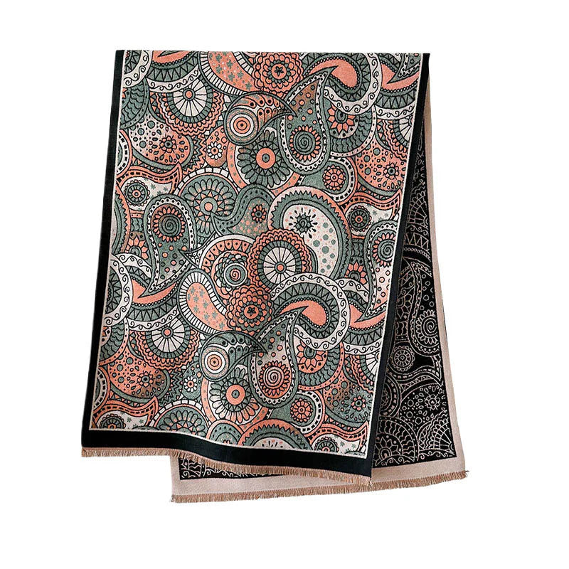 Buddha Stones Winter Ethnic Style Paisley Geometry Pattern Tassels Soft Scarf Shawl