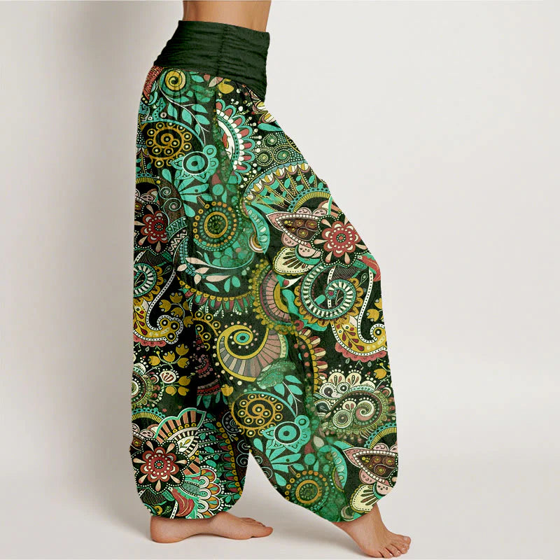 Buddha Stones Cotton Traditional Paisley Pattern Women's Elastic Waist Harem Pants