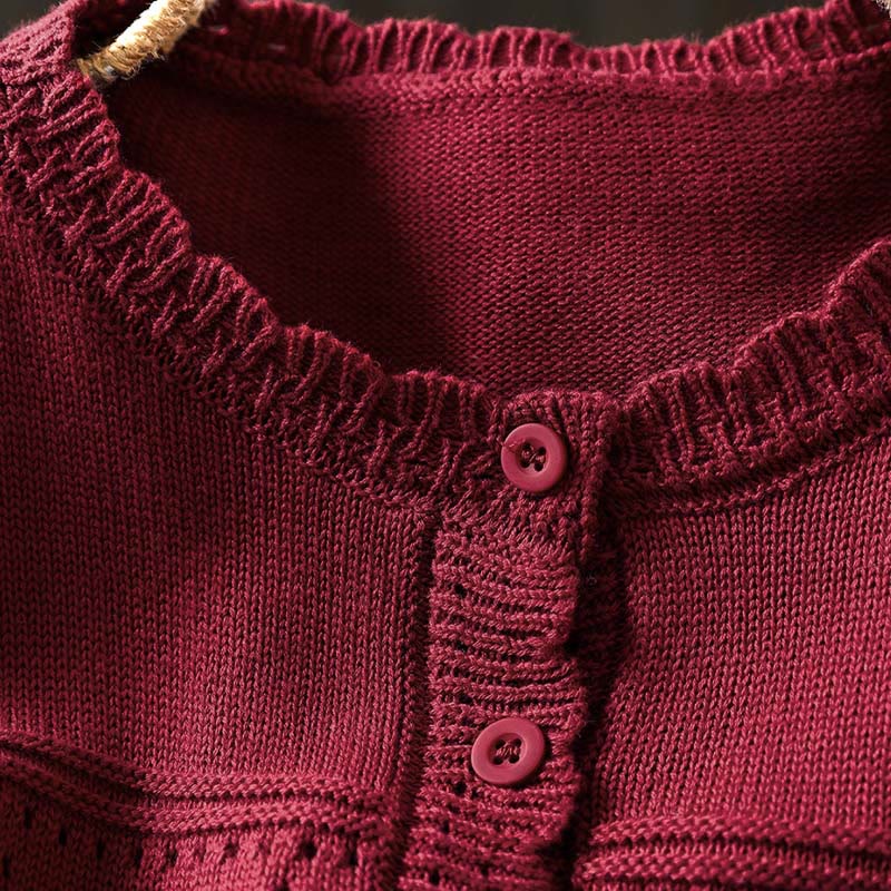 Buddha Stones Fall Lace Buttons Cotton Women's Long Sleeve Knitted Cardigan Sweater With Pockets