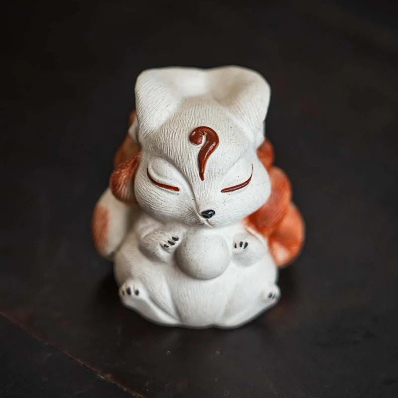 Buddha Stones Mini Nine Tailed Fox Purple Clay Luck Desk Decoration