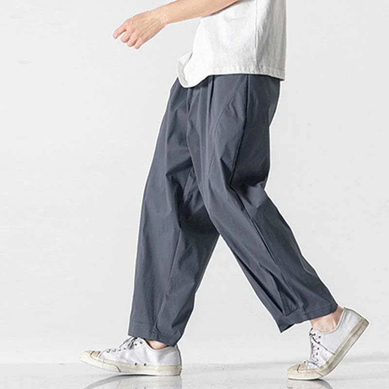 Buddha Stones Summer Solid Drawstring Ankle-Length Men's Cargo Harem Pants With Pockets