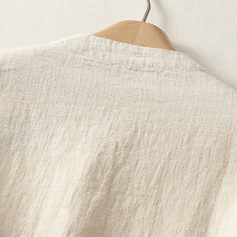 Buddha Stones Summer Stand Collar Buttons Cotton Women's Short Sleeve Shirt