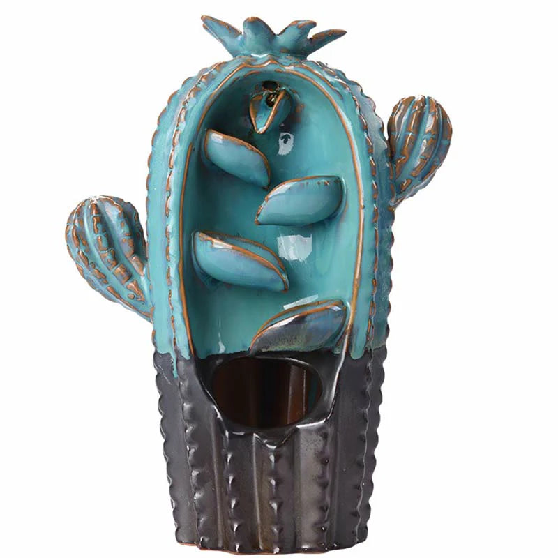 Buddha Stones Cactus Ceramic Healing Backflow Smoke Fountain Incense Burner