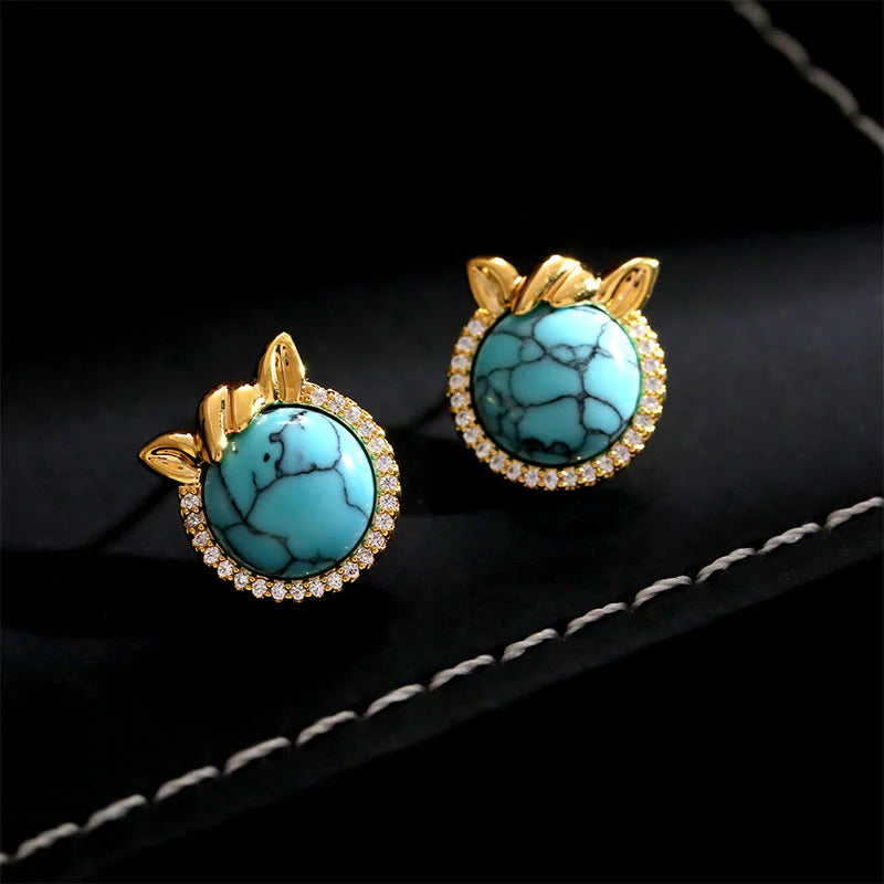 Buddha Stones Horse-Ear Shaped Copper Turquoise Balance Earrings
