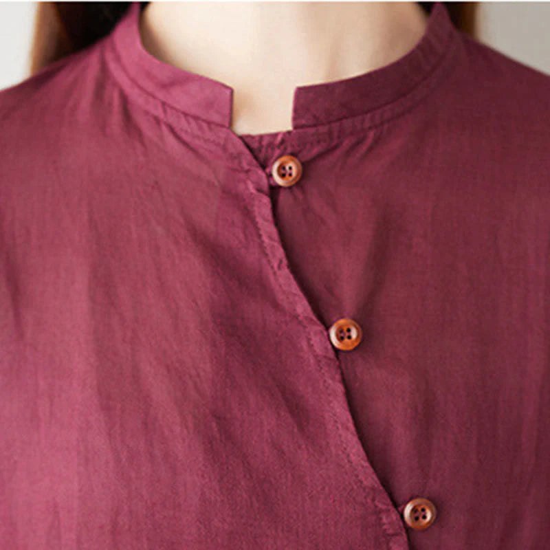 Buddha Stones Casual 2pcs Plain Three Quarter Sleeve Slanted Collar Shirt Top Wide Leg Pants With Pockets Meditation Zen Tai Chi Clothing Women's Set