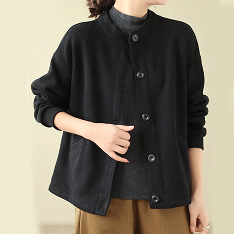 Buddha Stones Solid Color Women's Long Sleeve Jacket With Pockets