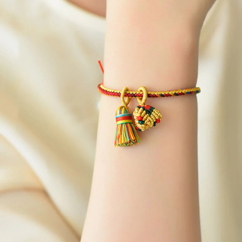Buddha Stones Colorful Rope Luck Handmade Zongzi Golden Ball Charm Bracelet