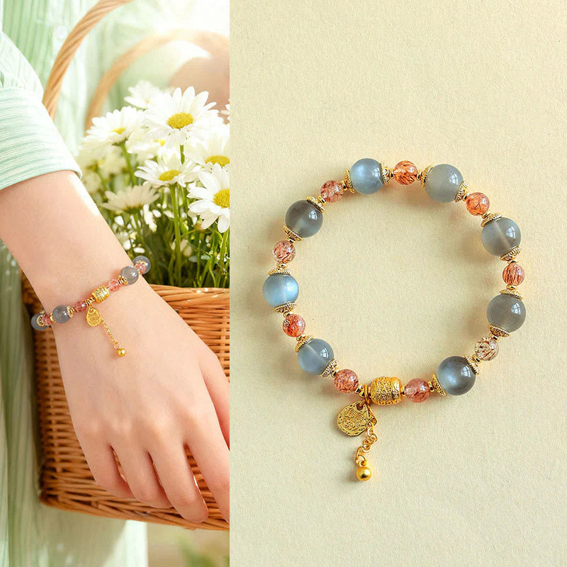 Buddha Stones Natural Strawberry Quartz Moonstone Healing Positive Beads Bracelet