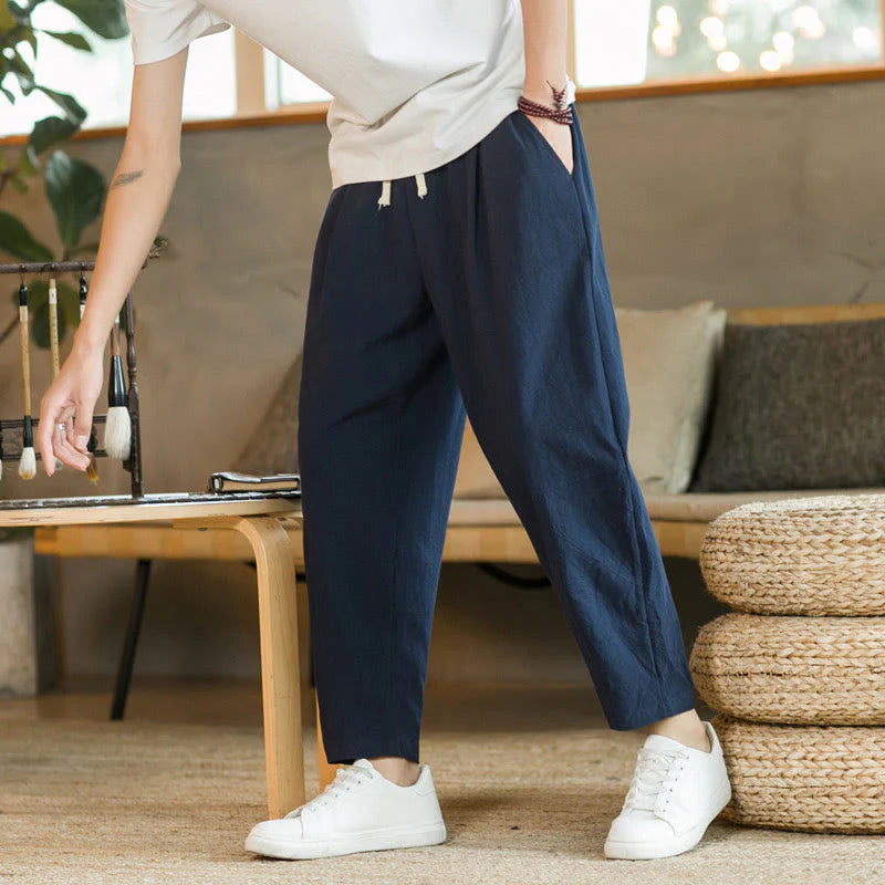 Buddha Stones Summer Men's Cotton Pants With Pockets