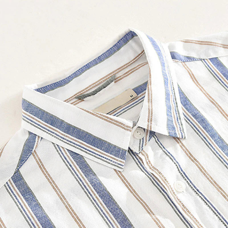 Buddha Stones Fall Stripe Decorative Pocket Buttons Down Long Sleeve Three Quarter Sleeve Short Sleeve Men's Cotton Shirt