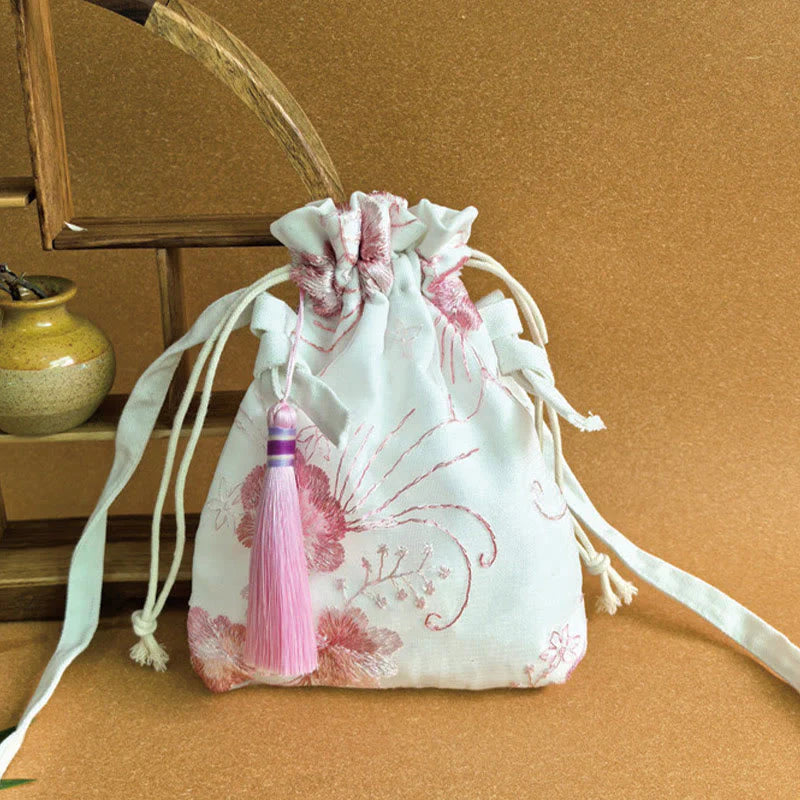 Buddha Stones Embroidered Flowers Cherry Blossoms Vine Canvas Crossbody Bag Shoulder Bag